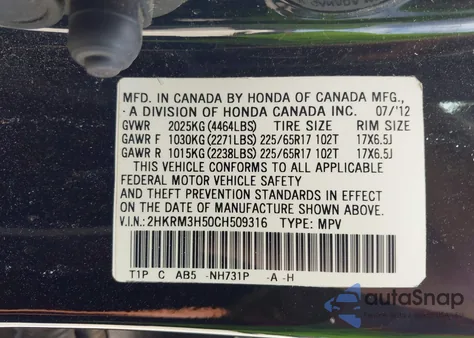 2012 Honda Cr-V Ex from USA, damaged, VIN 2HKRM3H50CH509316